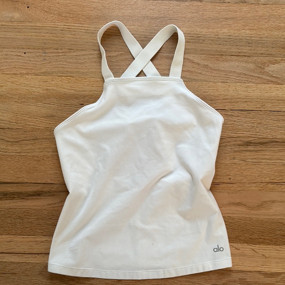 ALO Yoga White Backless Fitted Tank Top